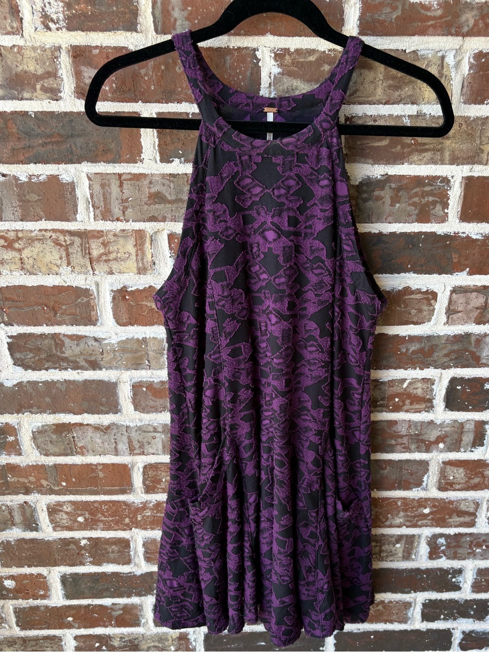 Free People Halter Mini Swing Dress Purple Black Size Medium